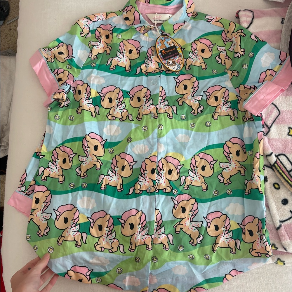 Peter Alexander Kids Pajama Set - Green and Pink Cartoon Print - Picture 2 of 5